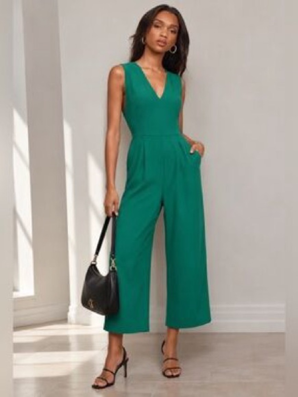 Calvin Klein Emerald Green V-Neck Sleeveless Jumpsuit 39889
